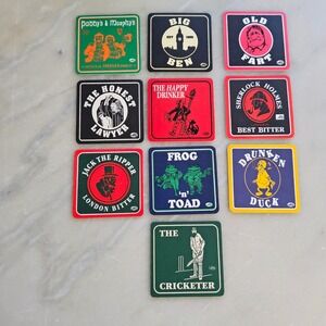 Vintage Funny Pub Coasters Set of 10 Big Ben Sherlock‎ Holmes Jack Ripper